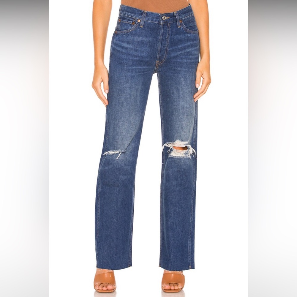 RE/DONE Originals 90s High Rise Loose in Destroyed Broken Blue Size 28